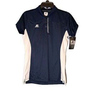 Russell Athletic Womens Small Dri-FIT Polo Shirt Navy Blue White Coach NWT NEW